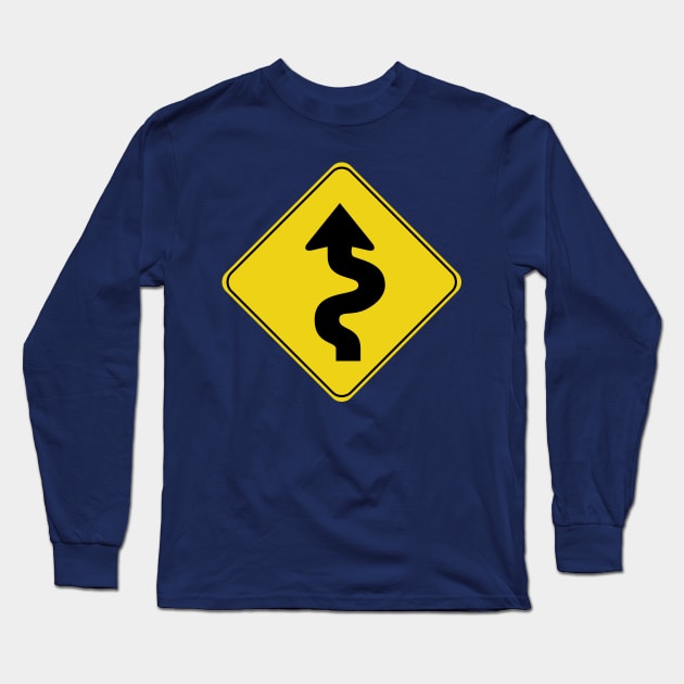 Caution Road Sign Swervy Arrow Long Sleeve T-Shirt by shanestillz